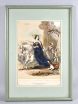 A Framed Hand Coloured Lithograph Dated 1838, Fair Rosamond at Woodstock, 18x27cms