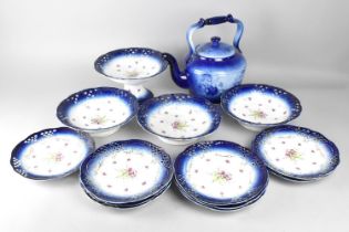 An Austrian Victoria China Fruit Set Having Flow Blue and Pierced Trim Decorated with Floral