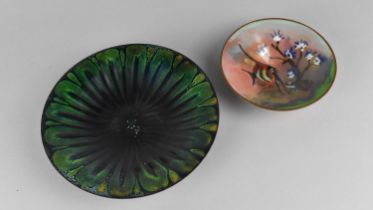 Two Enamelled Copper Dishes, Smaller Decorated with Tropical Fish, Larger with Flower, Dated 1965