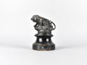 A Bronzed Spelter Study of a Lion Mounted on Turned Wooden Socle, 13cms High