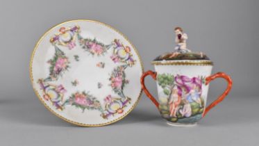 A Porcelain Capo di Monte Chocolate Pot and Cover Decorated in Relief with Classical Scene and