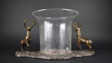 A Modern Glass Planter Set on Bronze Effect Stand Having Two Stags Either Side, 43cms Wide