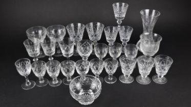 A Collection of Various Cut Glass to Comprise Wines, Sherries, Vase, Engraved Goblet etc