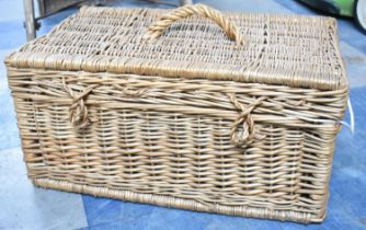 A Vintage Wicker Hamper Containing Various Kitchenalia to include Viners Butter Dish, Cups, Mugs Etc