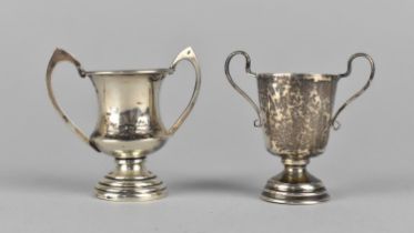 Two Miniature Silver Twin Handled Trophies, 6cm high