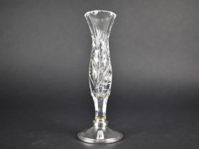 A Silver Footed Cut Glass Vase, Filled Base with Birmingham Hallmark, 17.5cm high