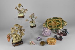 A Collection of Various Sundries to include Amethyst Crystals, Modern Painted Decoy Duck