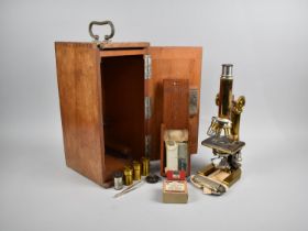 A Vintage Cased Monocular Microscope By Reichert No 15782 Complete with Spare Lenses and Accessories