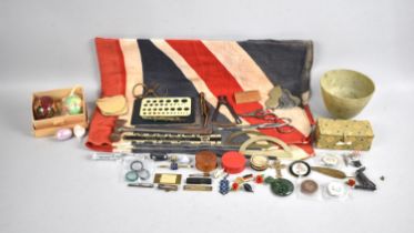 A Collection of Various Curios to include Vintage Union Jack, Various Jewellers Tools, Enamelled