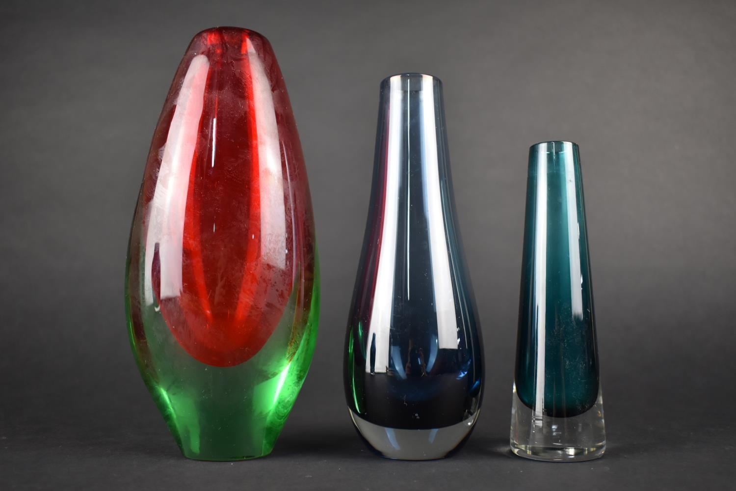 Three 'Sommerso' Glass Vases, 22cm, 19cm and 15cm