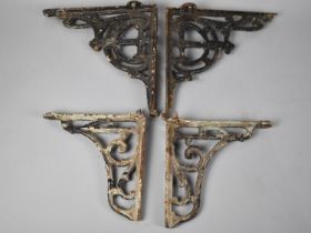 Two Pairs of Painted Cast Iron Shelf Brackets, 18cms High and 24cms High