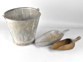 A Galvanised Iron Bucket and Two Scoops