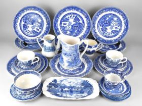 A Collection of Various Blue and White to Comprise Willow Pattern Plates, Teawares, Alfred Mekin Jug