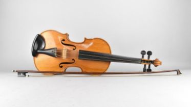 A Czechoslovakian Violin with Paper Label for Stradivarius, Complete with Bow