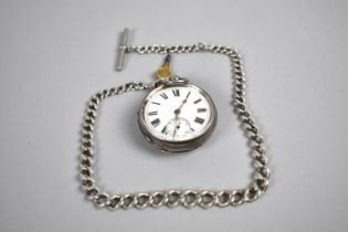 A Silver Cased Open Faced Pocket Watch, London Hallmark, Complete with Silver Plated Watch Chain