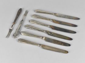 A Set of Six Silver Handled Butter Knives Together with Two Silver Handled Forks