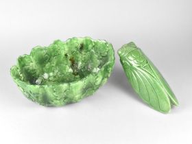 A Green Glazed Leaf Bowl, 28x20x10cm, Together with a Green Glazed Wall Pocket in the Form of a Bug,