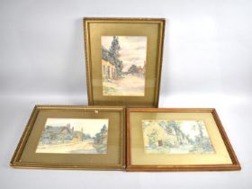 A Set of Three Framed Watercolours Depicting Village Streets, All by The Same Artist, Each 26x17cms