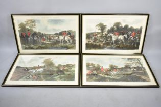 A Set of Four Framed Hunting Prints, Herring's Fox Hunting Scenes, Each 78x43cms