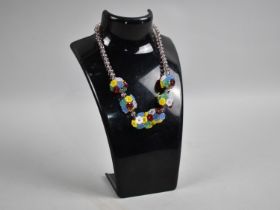 A Vintage Necklace Comprising 1930s Multi Coloured Floral and Amethyst Glass Beads