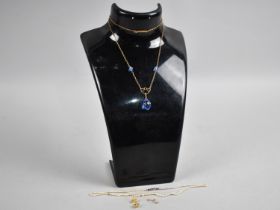 An Early 20th Century Seed Pearl Necklace (AF) together with a Gilt Metal 1930s Blue Glass Necklace