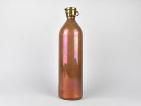 A Vintage Copper Bottle with Brass Screw Off Lid, 28cms High