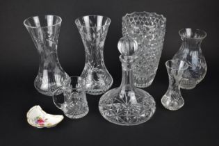 A Collection of Various Cut Edged and Moulded Glass to include Ships Decanter, Vases, Tankard and