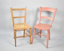 A Cane Seated Chair and Pink Painted Chair