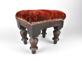 A Late 19th Century Small Four Legged Stool with Button Upholstery, 24cms Wide