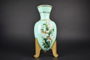A Late 19th/20th Century Turquoise Opaque Glass Vase Set on Three Gilt Scrolled Supports the Body