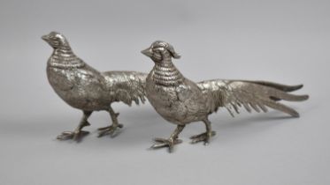A Pair of Silver Plated Pheasant Figures, Each 26cms Long