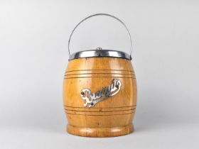 A Vintage Wooden Biscuit Barrel with Chromed Lid