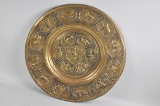 An Early 20th Century Indian Brass Zodiac Charger/Tray Decorated with Figures and Animals, Fish