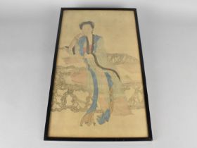 A Framed Japanese Woodblock Print, Portrait of a Lady by Hsu Fang (1621-1694), Frame 29.5x49cm