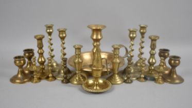 A Collection of Various Brass Candlesticks, Bed Chamber Stick Etc