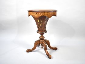 A Late 19th/Early 20th Century Ladies Inlaid Oval Topped Tripod Work Table, Hinged Lid to Fitted