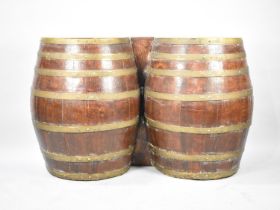 A Bar Base Formed from Two Halves of a Coopered Barrel, with Brass Banding, 152cm wide and 92cm high