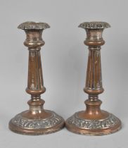 A Pair of Late 19th Century Weighted Sheffield Plate Candlesticks, 19cms High