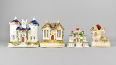 Two 19th/20th Staffordshire Pastille Burners Together with a Coalport Cottage and a Staffordshire