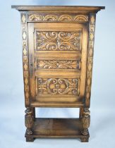 A Mid 20th Century Carved Wooden Cabinet, The Panelled Door to Three Shelf Interior, Pot Board Shelf