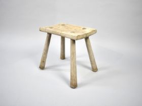 A Vintage Rustic Rectangular Topped Stool on Turned Splayed Support, 32x22cms