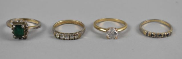 Four Various Jewelled Costume Jewellery Rings to include Solitaire, Cluster Etc