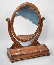 A Large Victorian Burr Walnut Swing Dressing Table Mirror with Oval Glass and Three Section Plinth