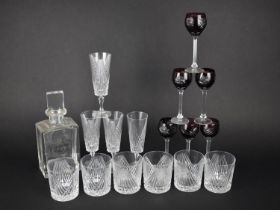 A Set of Six Fan Cut Art Deco Style Tumblers Together with Four Matching Champagnes, a Spirit