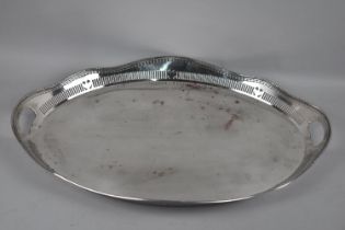 A Georgian Style Silver Plated Oval Tray with Pierced Gallery and Two Handles, 58cms Long