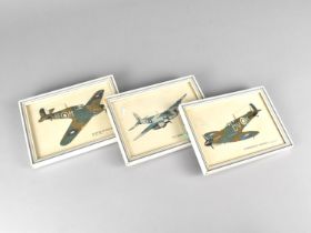 A Set of Three Miniature WWII Prints, Spitfire, Hurricane and Mosquito, Each 17x12.5cms