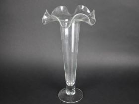 A Large Plain Glass Trumpet Vase with Wavy Rim, 44cm high