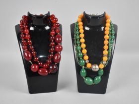 Three Strings of Various Amber Style Bead Necklaces