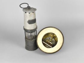 A Vintage Miners Safety Lamp together with a Circular Aneroid Barometer, Condition issues to Both