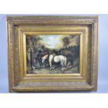 A Gilt Framed Textured Print Depicting Three Horses in Harness, 39x29cms
